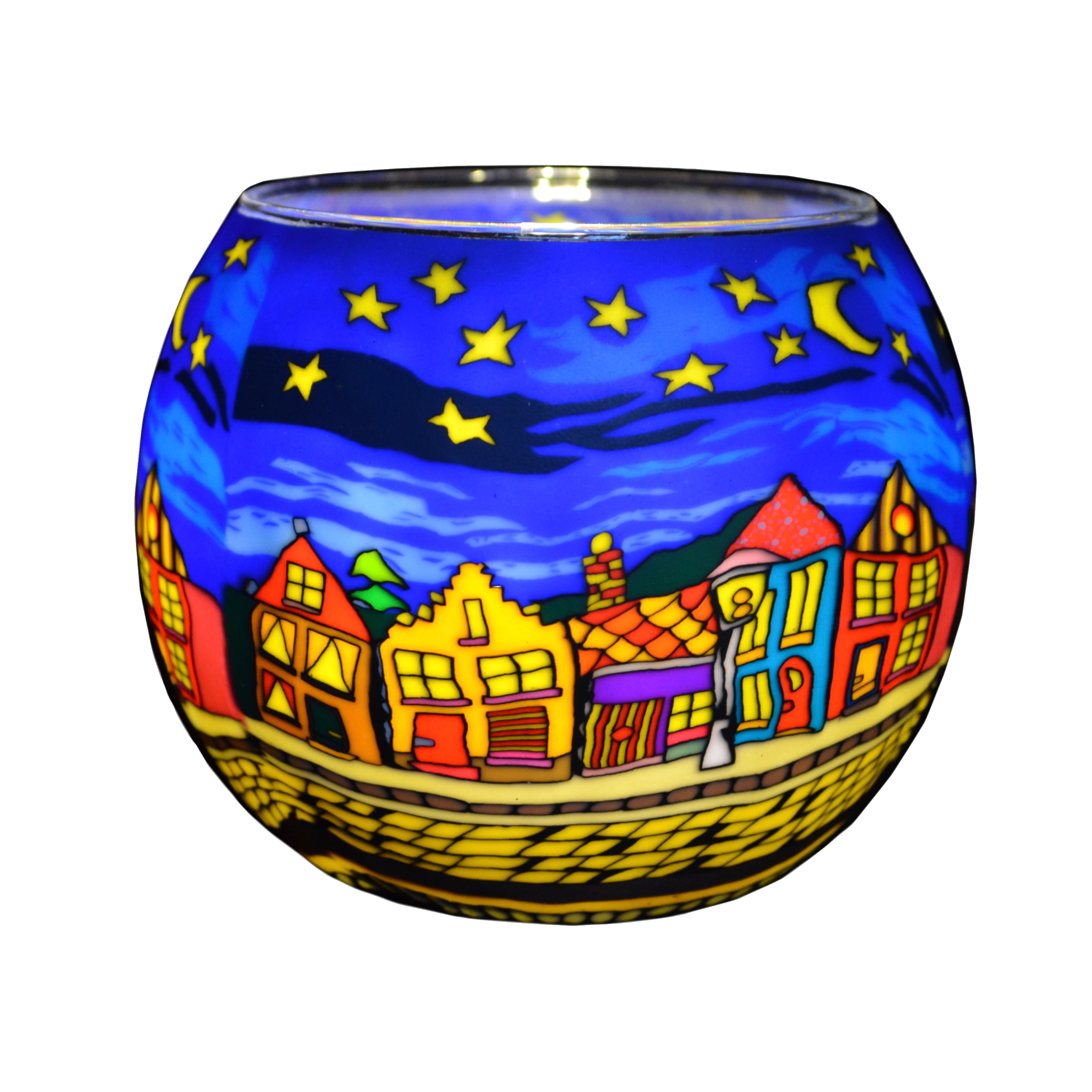 21630 Street by Night, 11cm Glowing Glass, Pack of 6