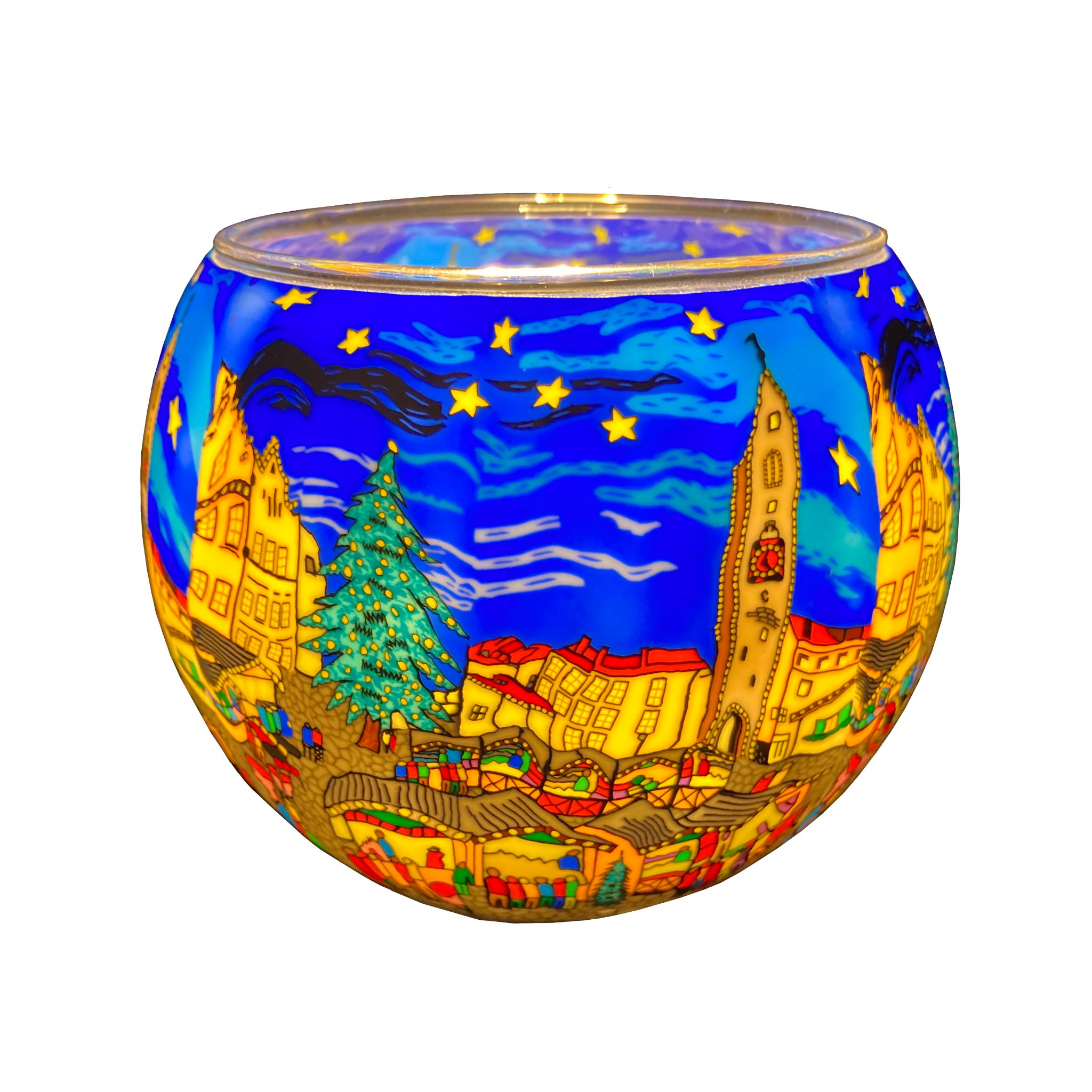 21804 Christmas Market, 11cm Glowing Glass, Pack of 6