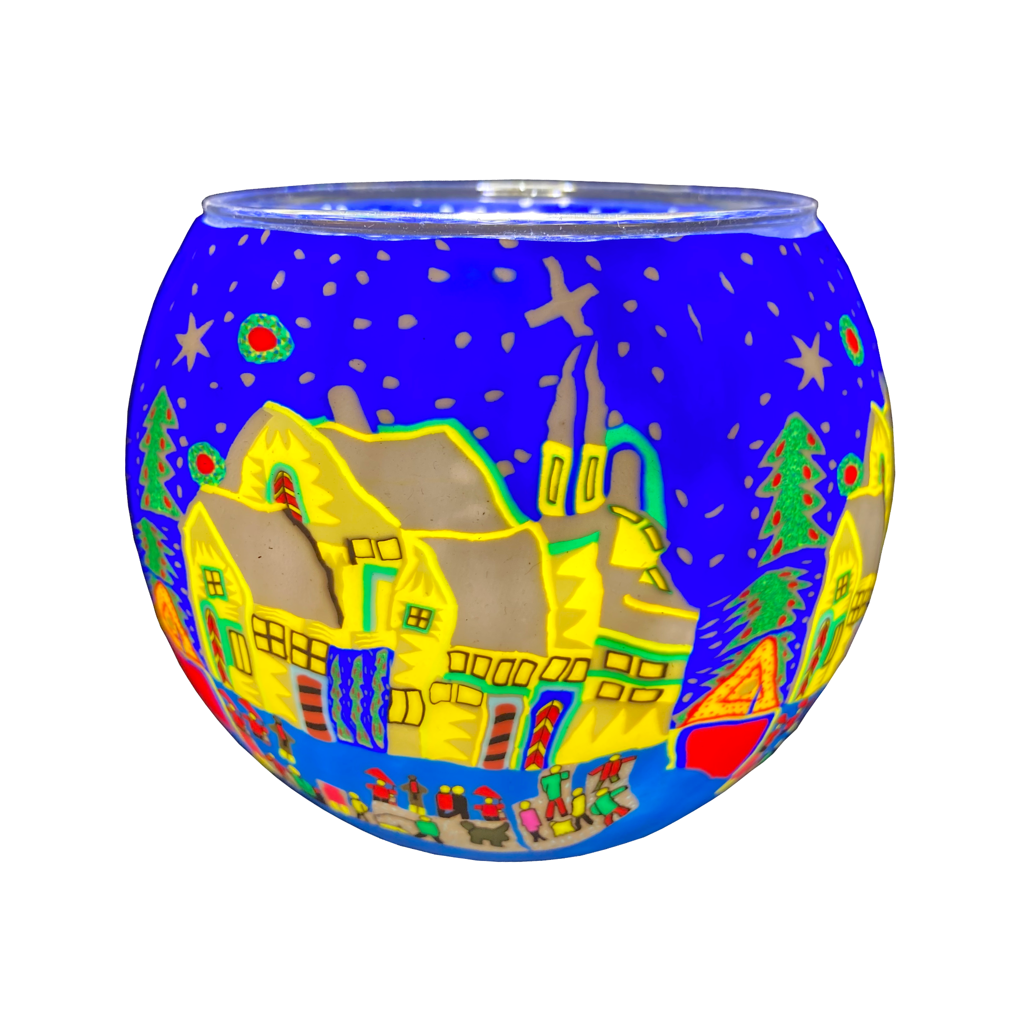 21811 Snowy Village, 11cm Glowing Glass, Pack of 6