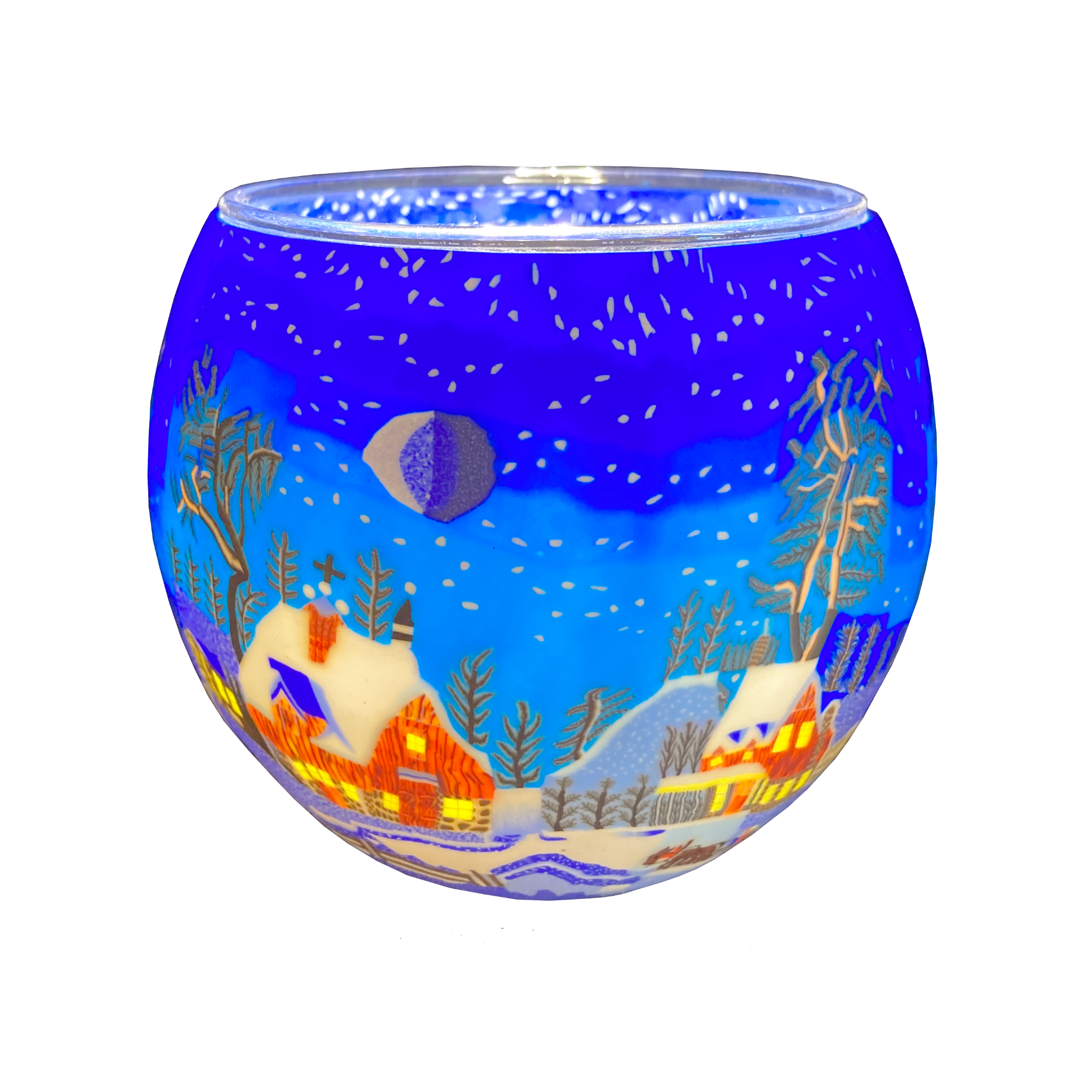 21821 Winter-night, 11cm Glowing Glass, Pack of 6