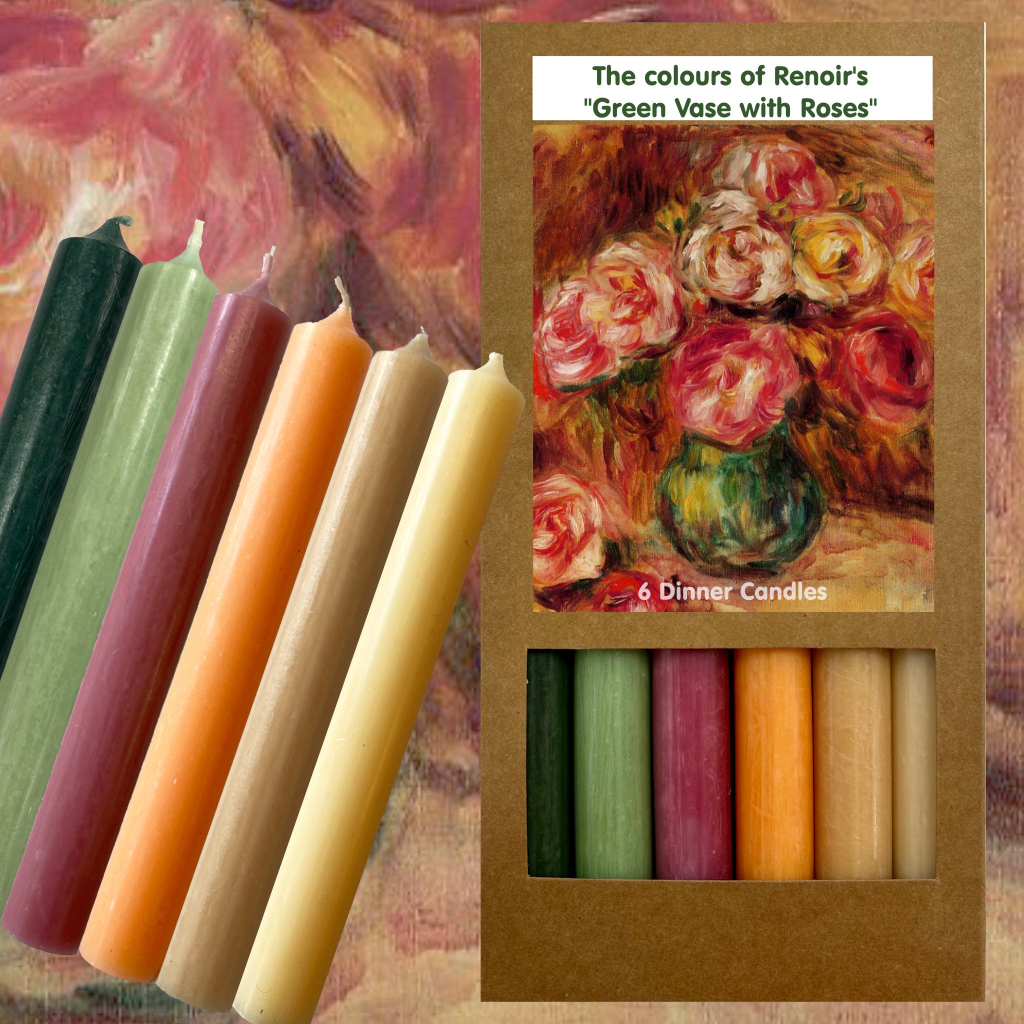 CANDLE SETS, RENOIR-VASE-OF-ROSES, 6 BOXES