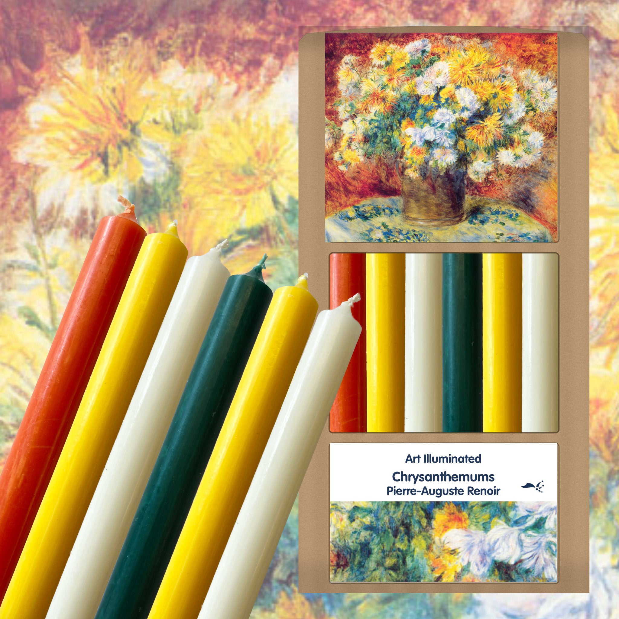 Renoir – Chrysanthemums – Case of 6 Dinner Candle Sets
