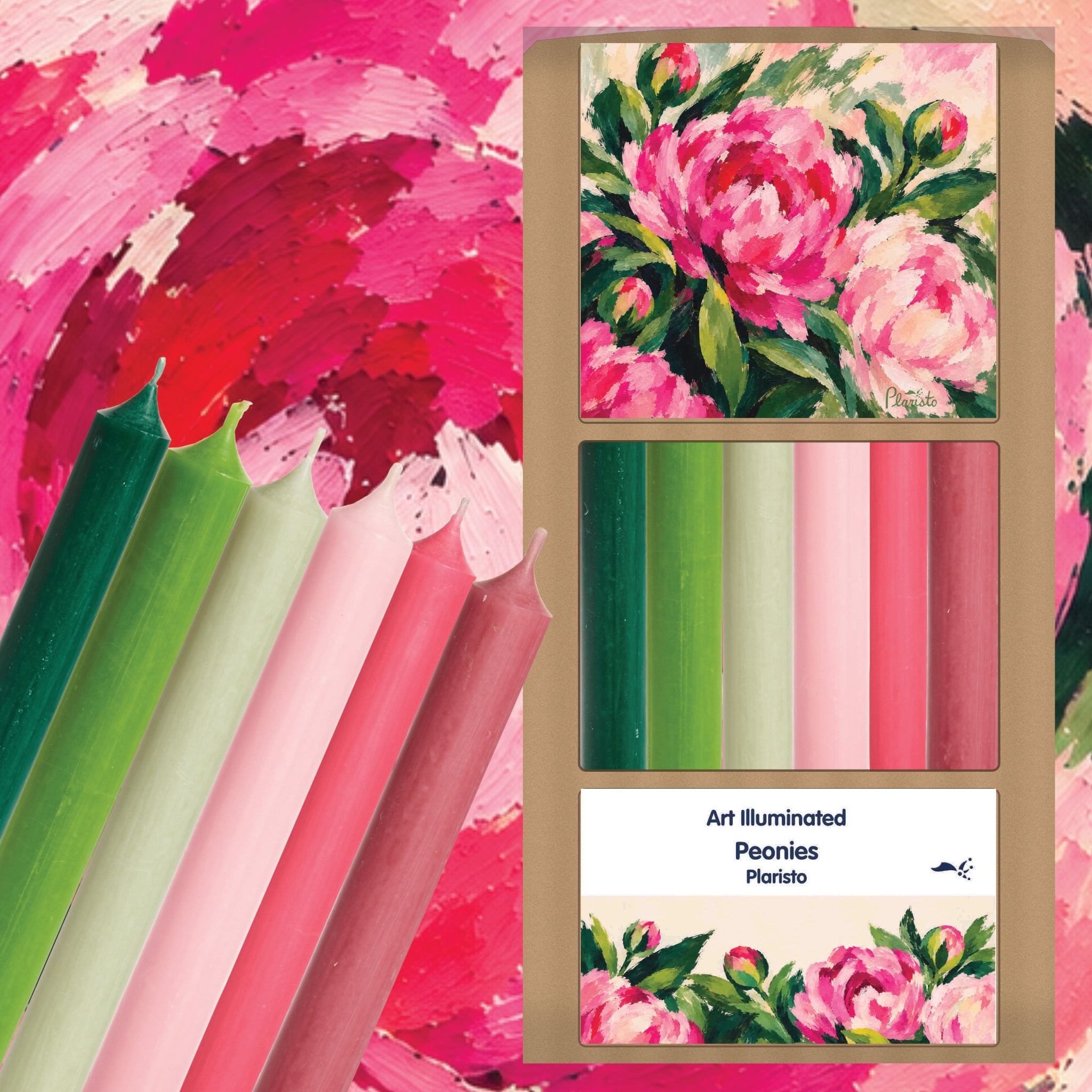 Plaristo – Peonies – Case of 6 Dinner Candle Sets