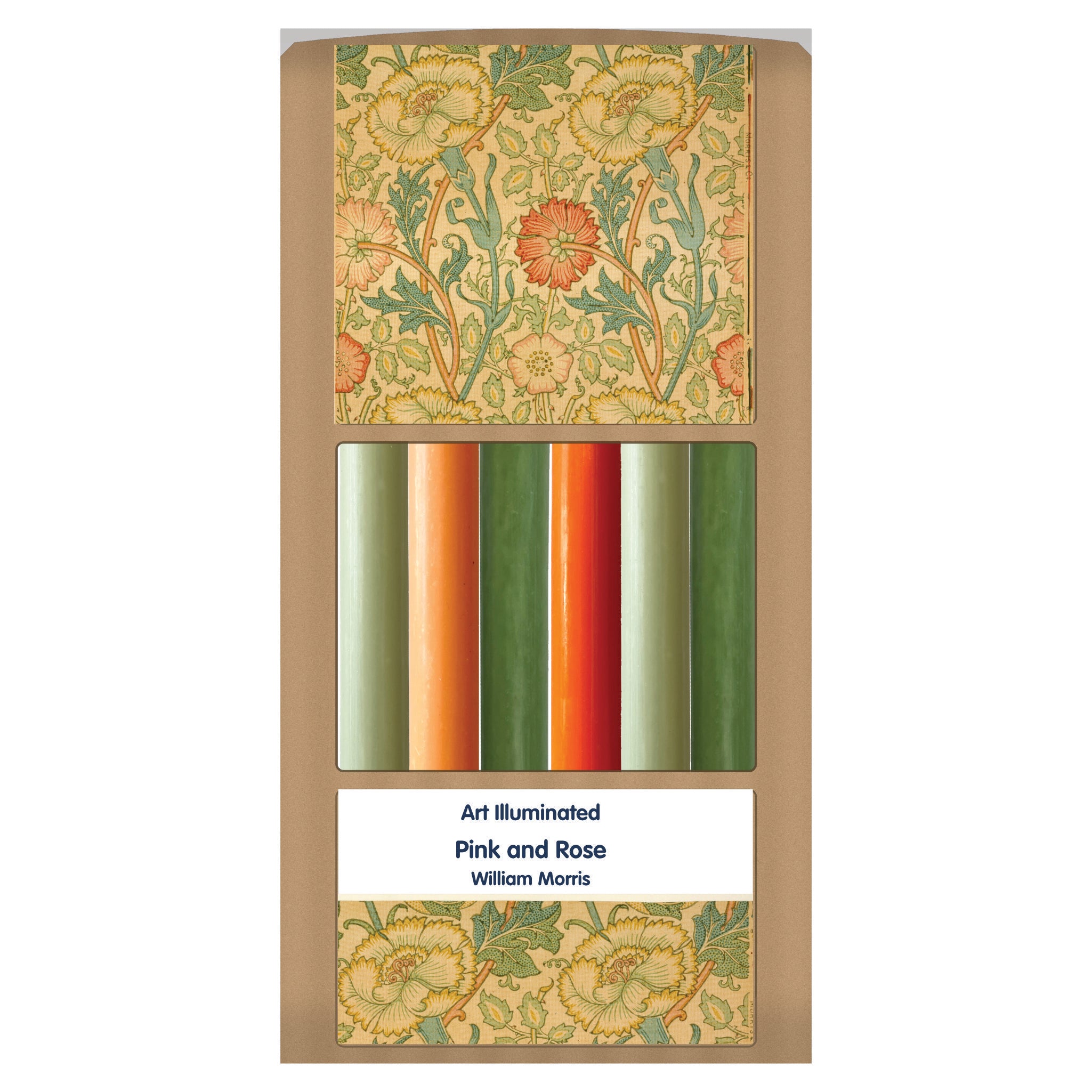 William Morris – Pink and Roses – Case of 6 Dinner Candle Sets