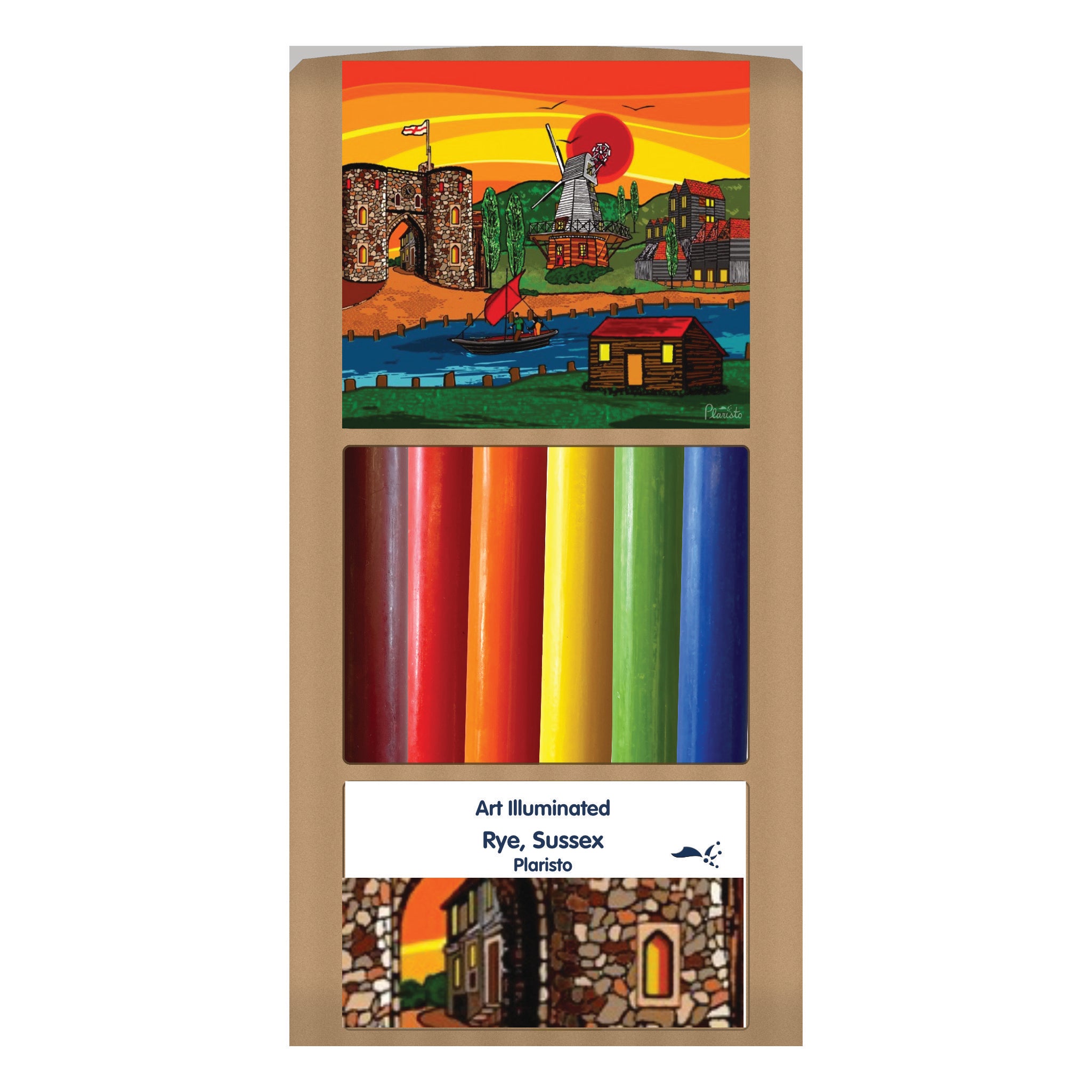 Plaristo – Rye, Sussex – Rainbow – Case of 6 Dinner Candle Sets