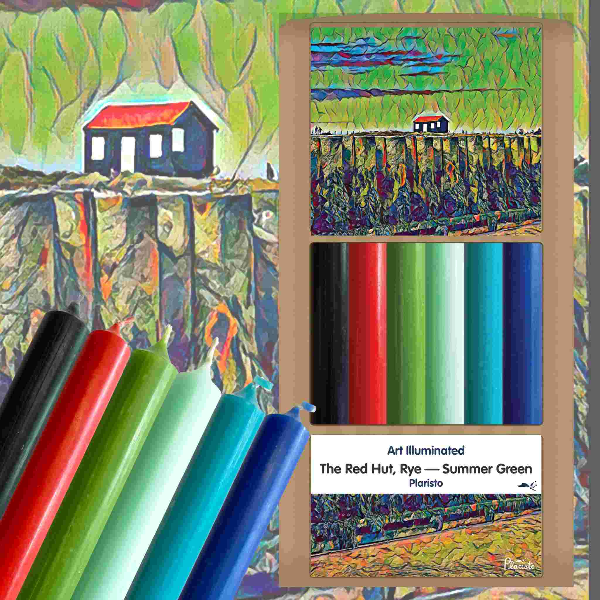 Plaristo – The Red Hut, Rye — Summer Green – Case of 6 Dinner Candle Sets