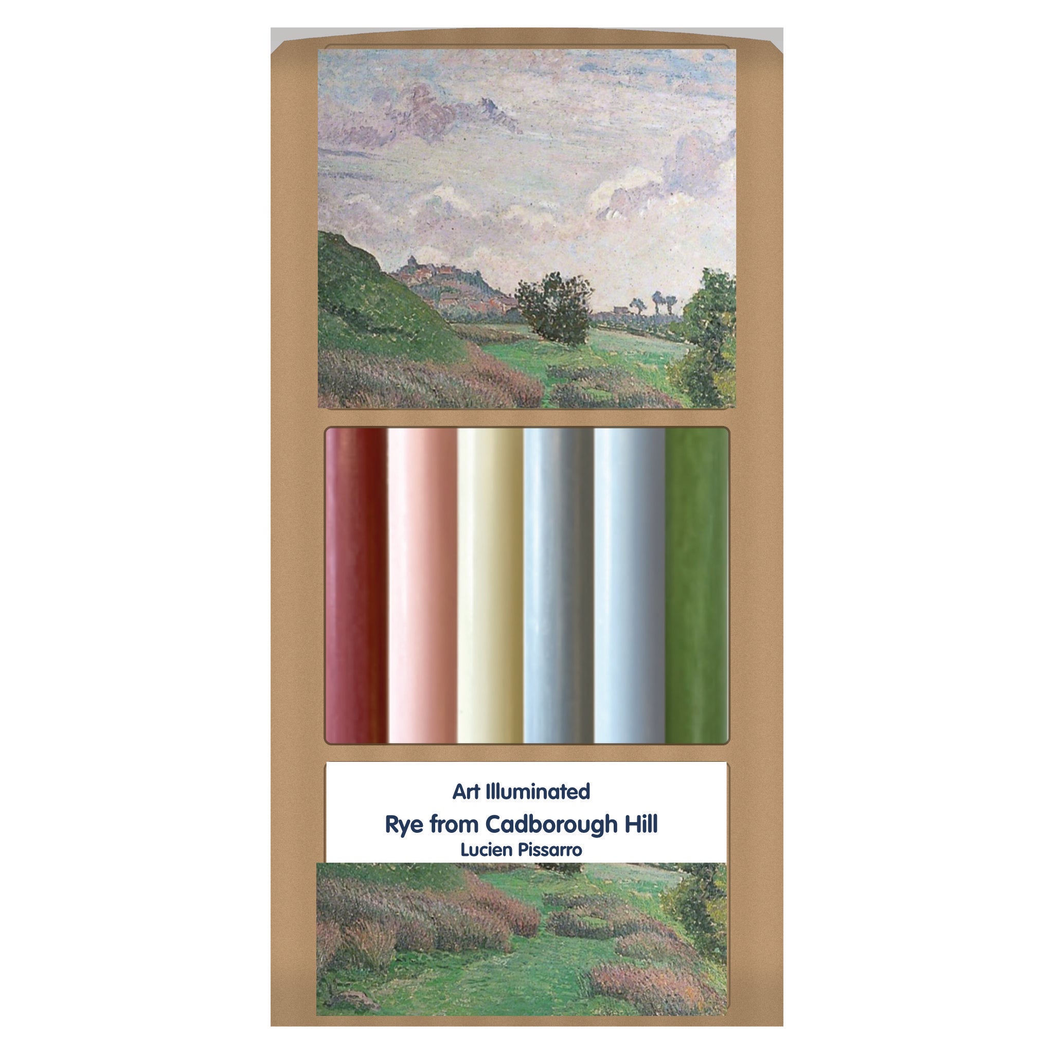 Pissarro – Rye from Cadborough Hill, East Sussex, Grey Afternoon – Case of 6 Dinner Candle Sets