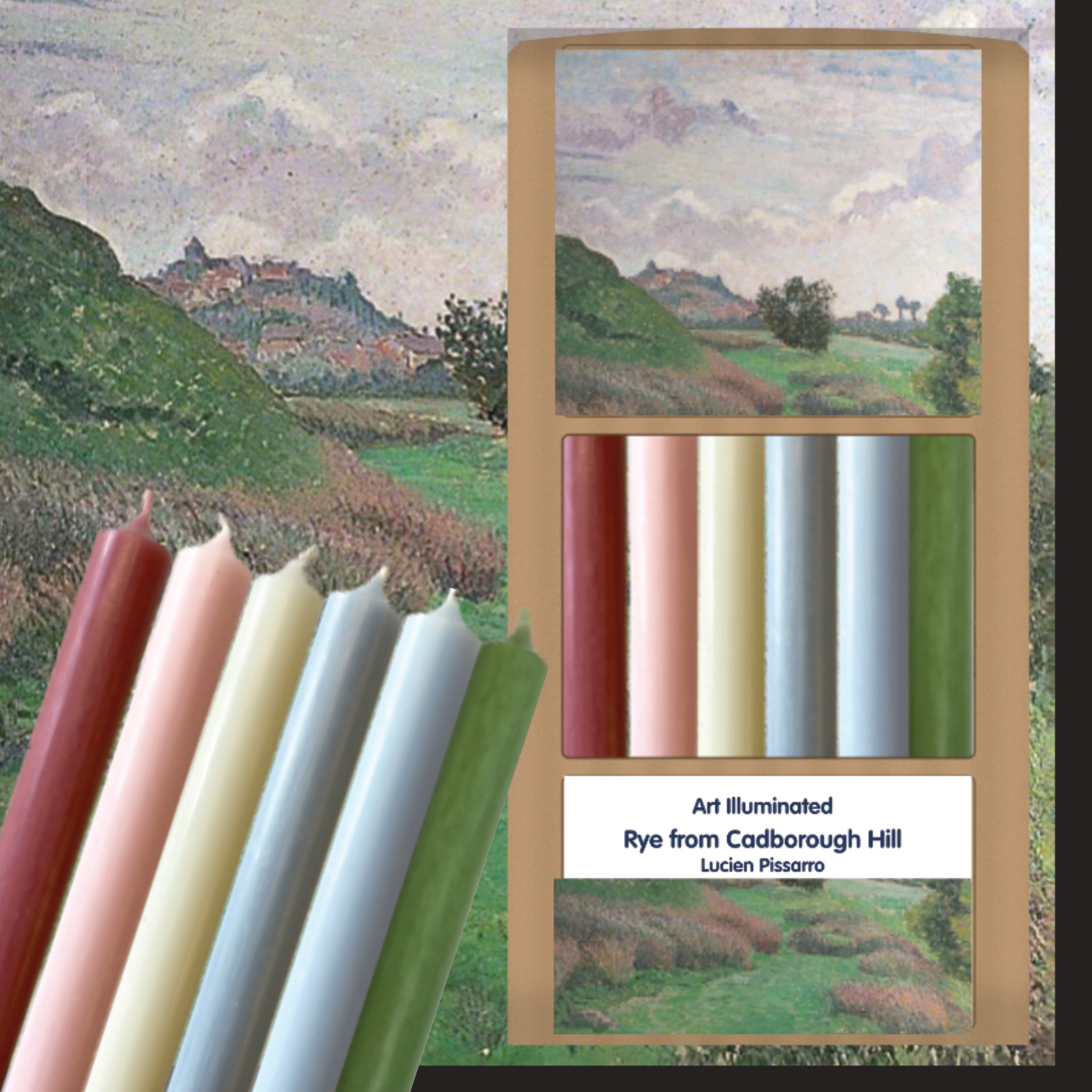 Pissarro – Rye from Cadborough Hill, East Sussex, Grey Afternoon – Case of 6 Dinner Candle Sets