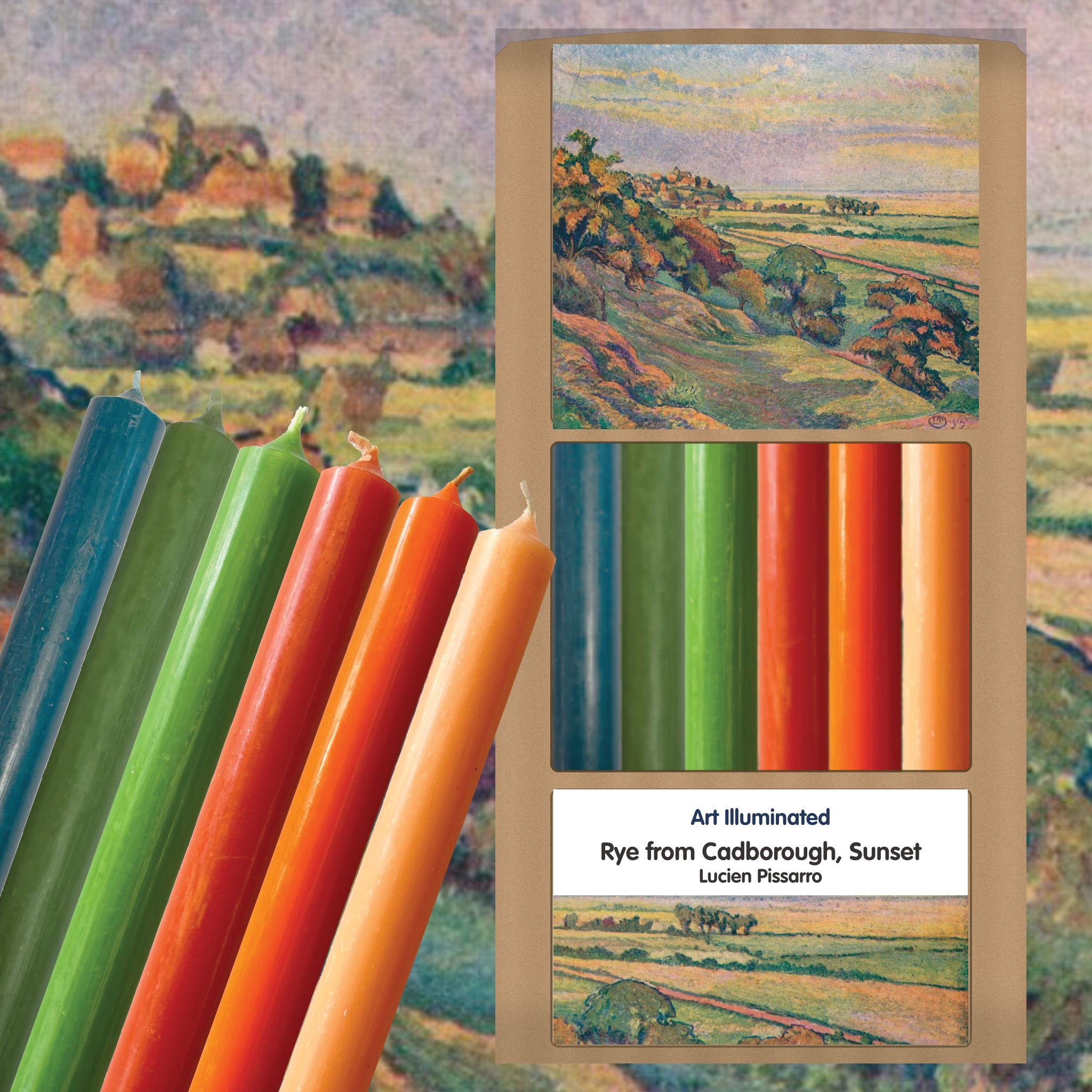 Pissarro – Rye from Cadborough, Sunset – Case of 6 Dinner Candle Sets