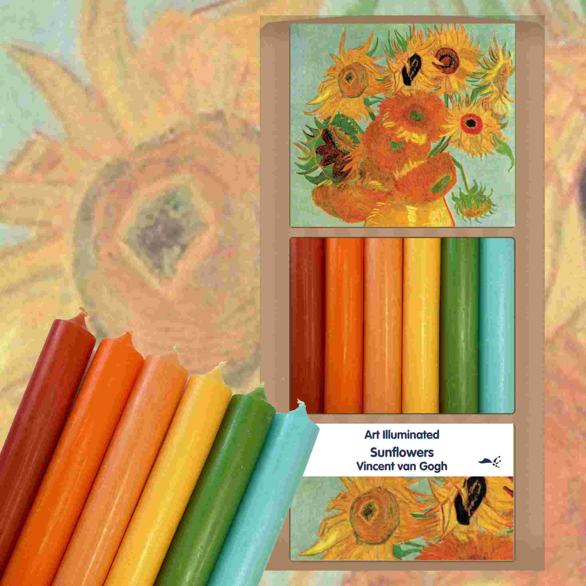 Van Gogh – Sunflowers – Case of 6 Dinner Candle Sets