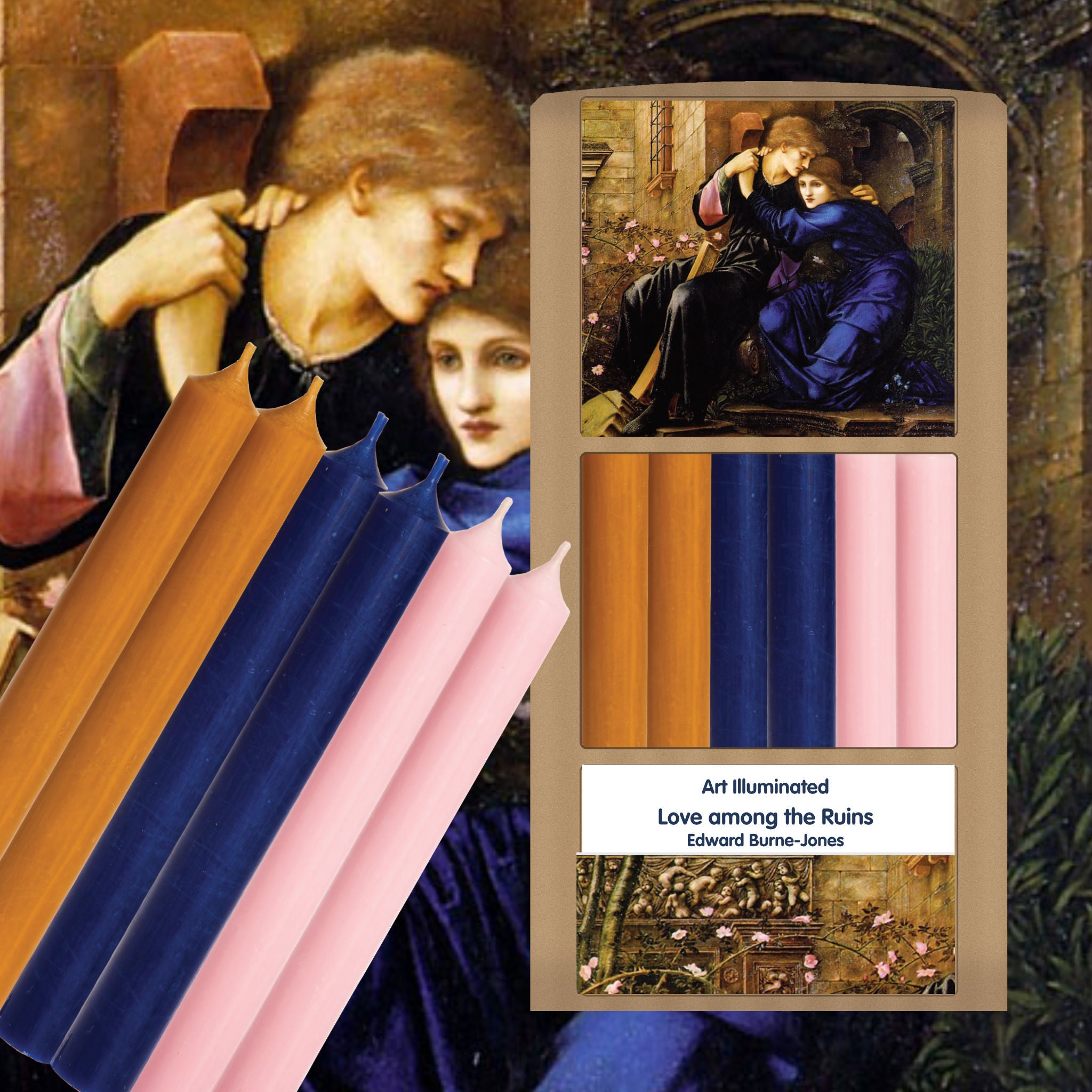 Burne-Jones – Love Among the Ruins – Case of 6 Dinner Candle Sets