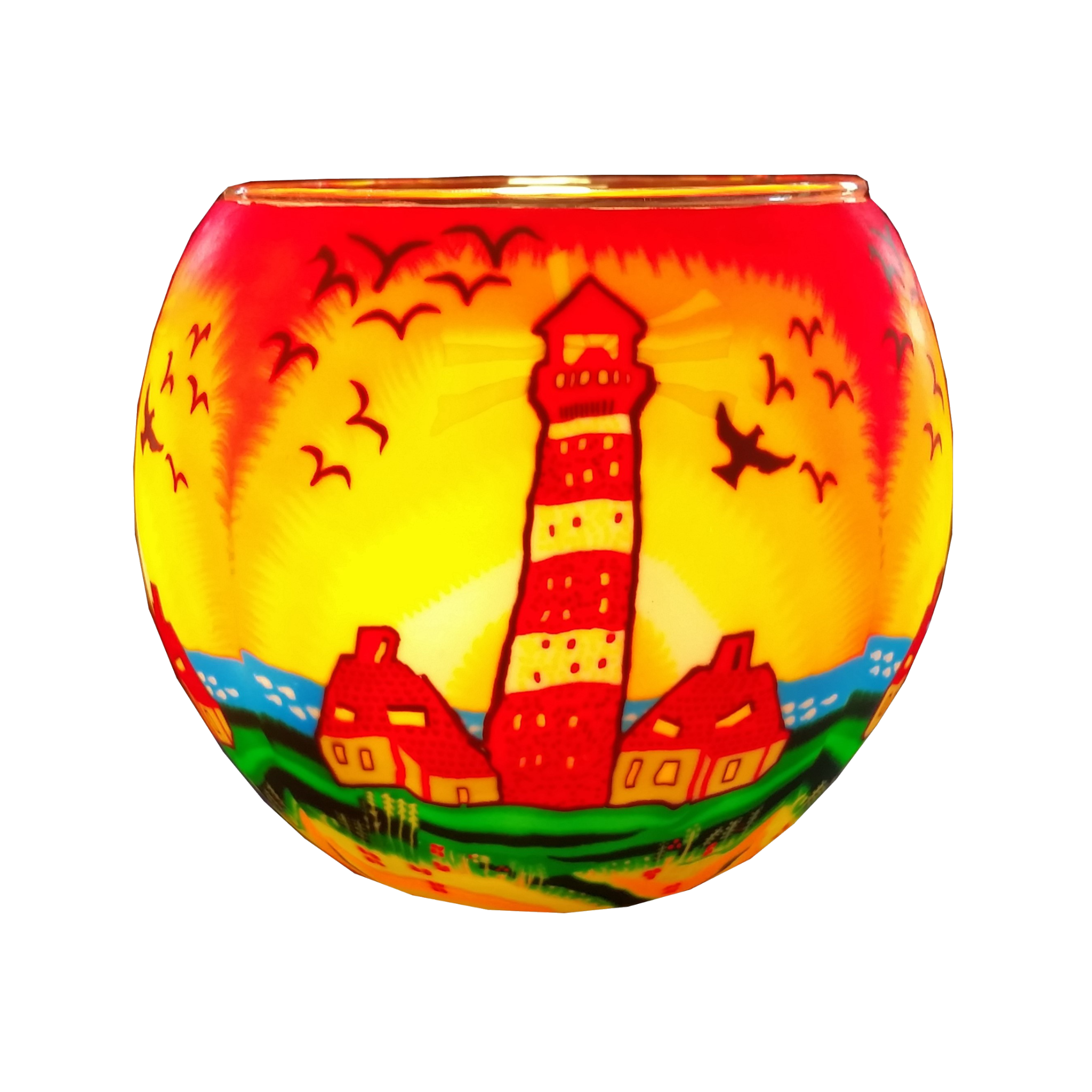 21007 Lighthouse, 11cm Glowing Glass, Pack of 6
