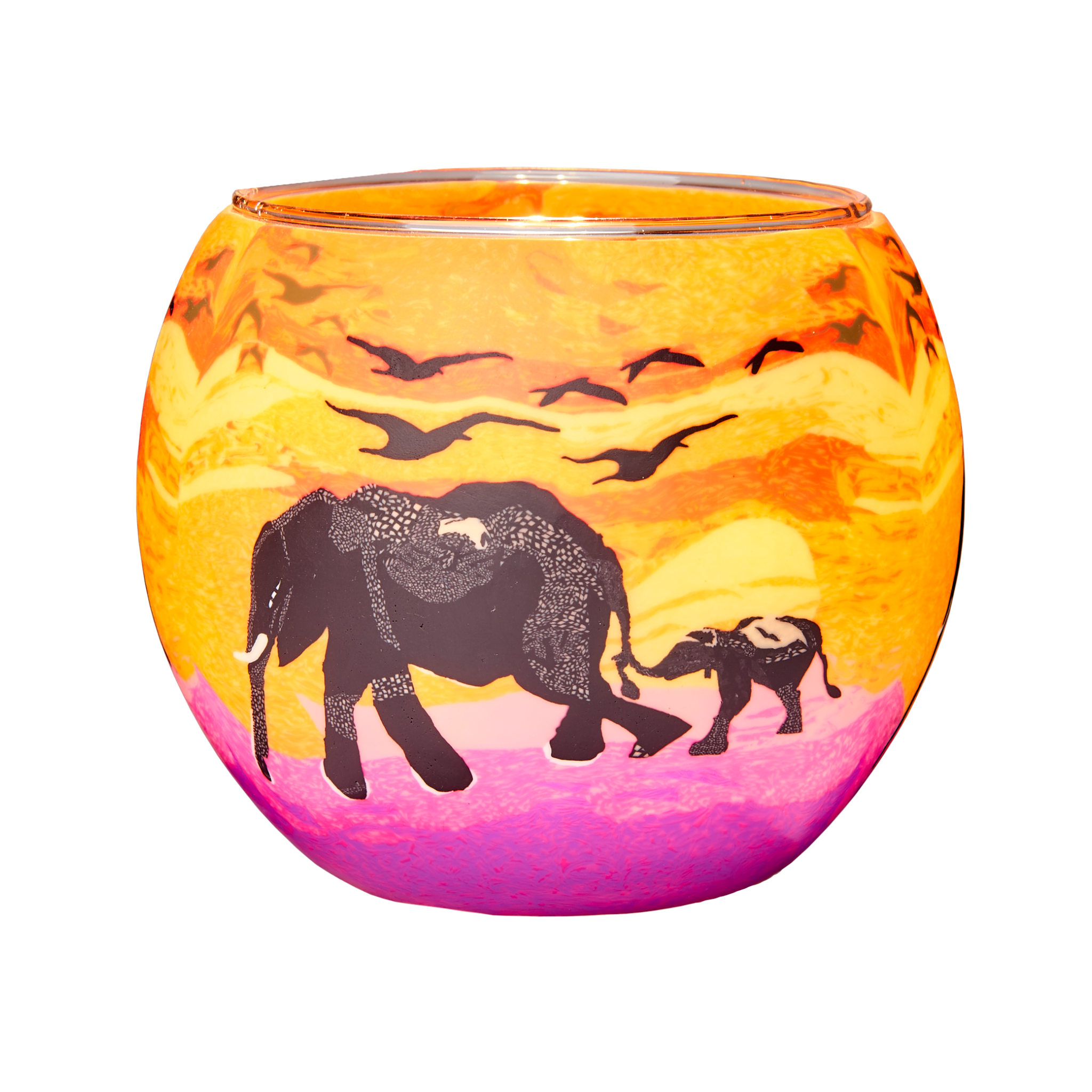 21102 Elephant and Baby, 11cm Glowing Glass, Pack of 6