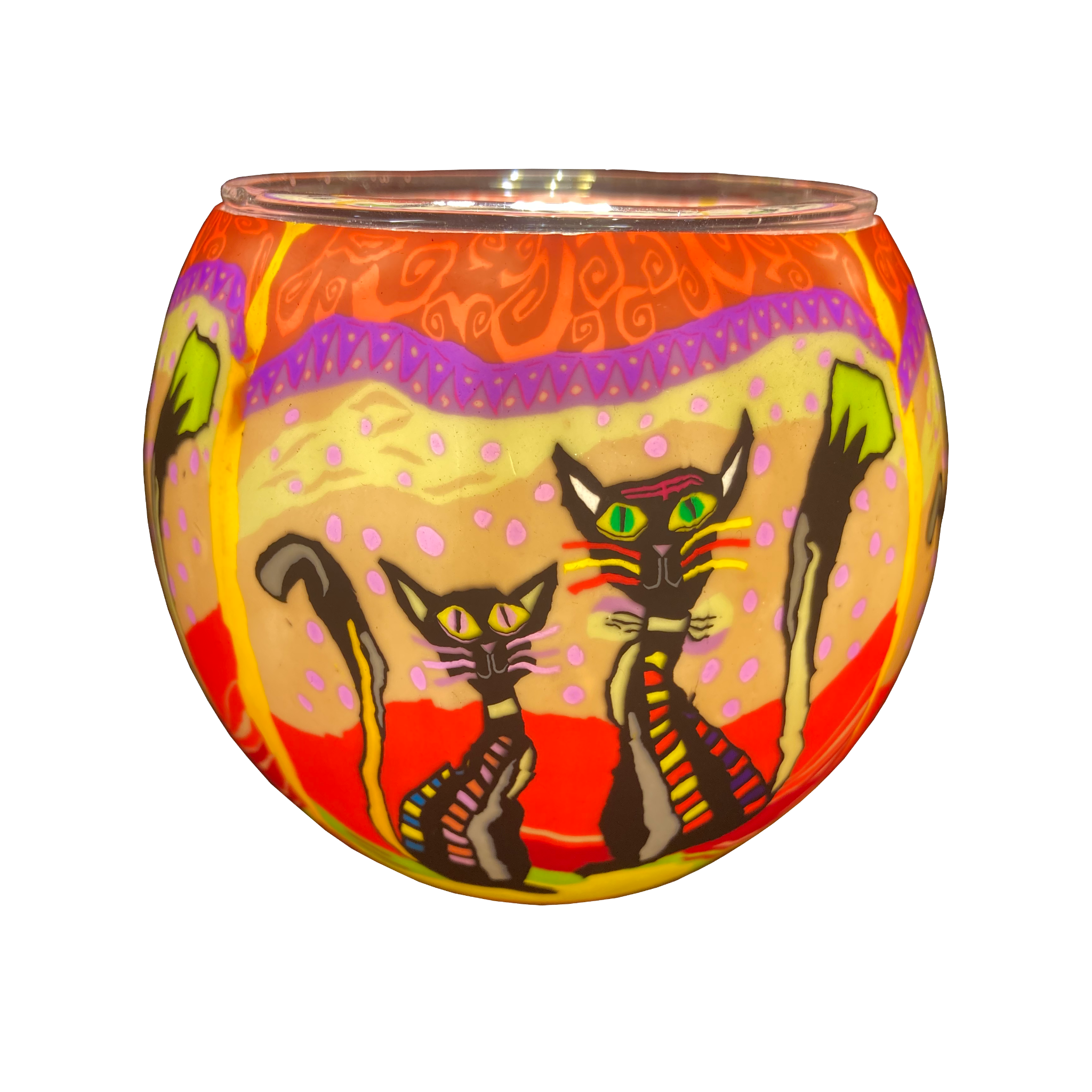 21116 Two Cats, 11cm Glowing Glass, Pack of 6